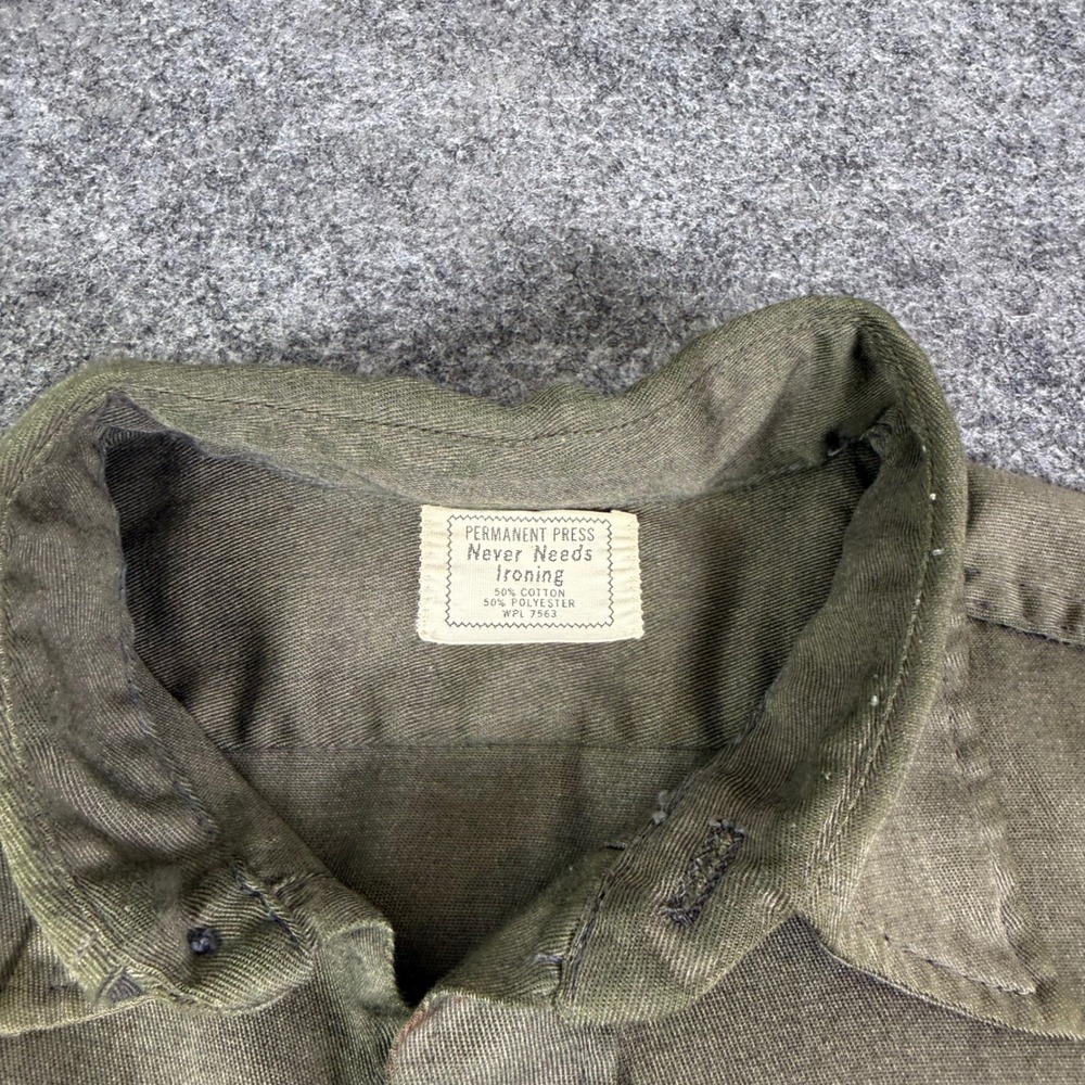 Vintage Permanent Press Work Shirt Olive Green Rick Tree Service Distressed L - Picture 5 of 8